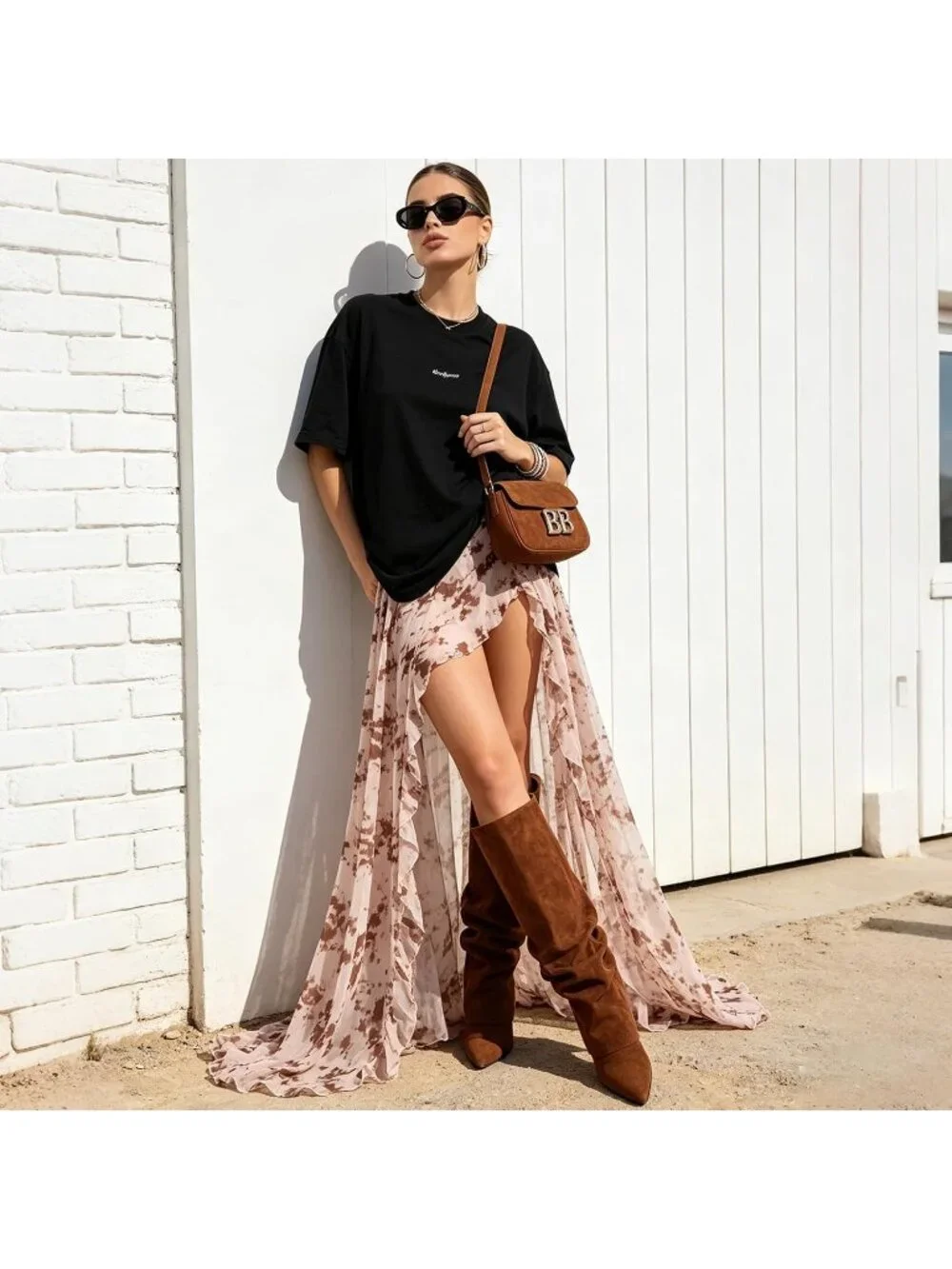 Women's Brown Suede Fold Over Point Shark Side Hidden Zipper Knee High Boots